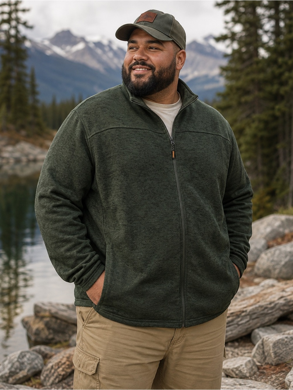 Trail Crest Men’s Full Zip Fleece Jacket Green Outdoors Gorpcore Cabin Hiking